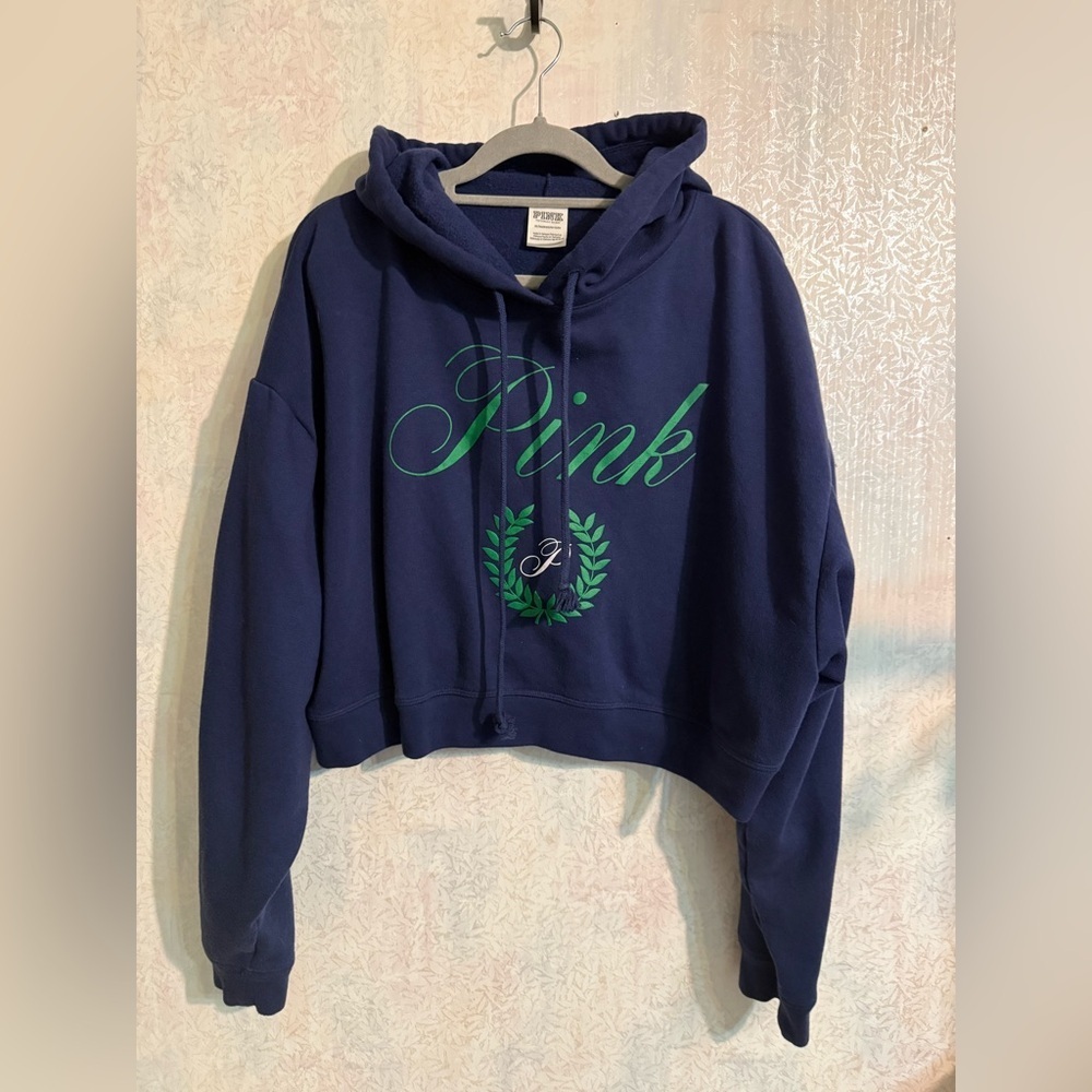 PINK Victoria's Secret Cropped Dark Blue, Sweatshirt Hoodie, Cozy, Relaxed, XL